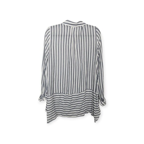 Striped Pleione Womens Button-Up Blouse M Navy/White - Picture 2 of 6